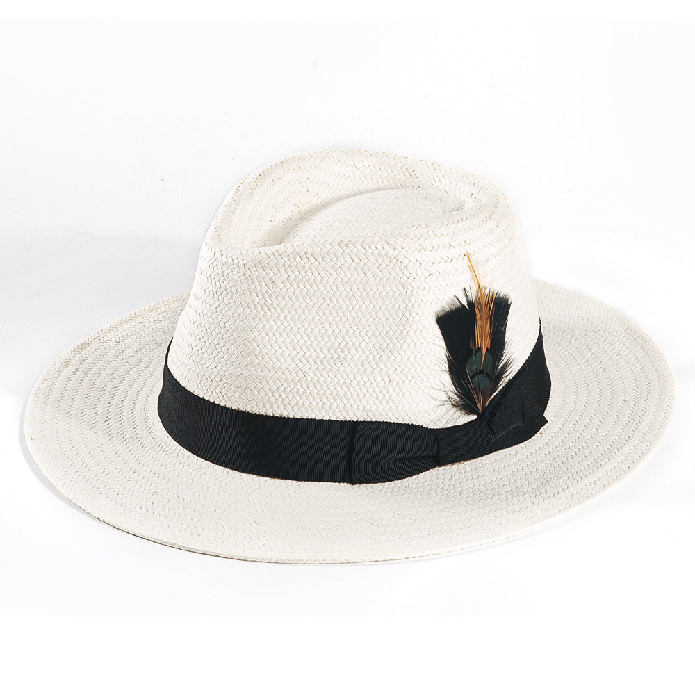 Handcrafted Panama Feather Straw Hat-White