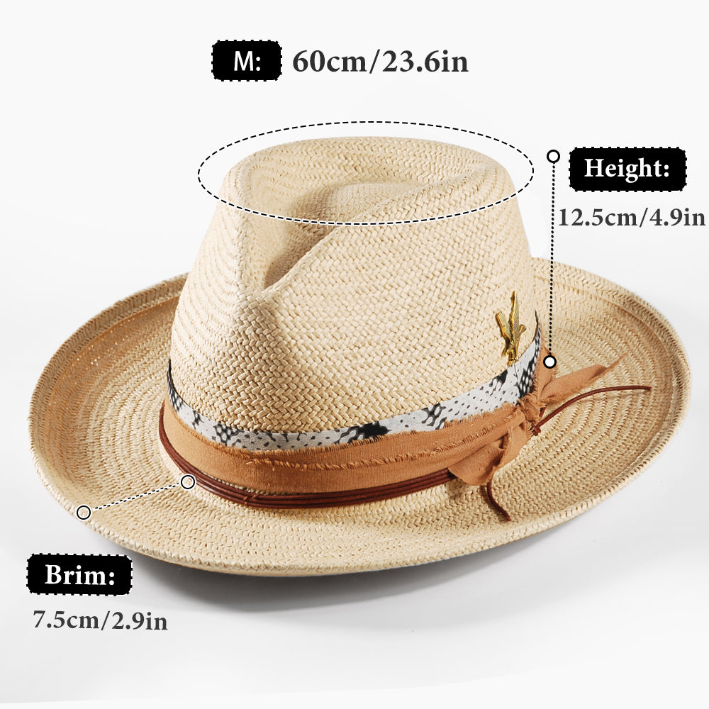 Geoffery Straw Fedora Hat -Beige(Includes All The Accessories)
