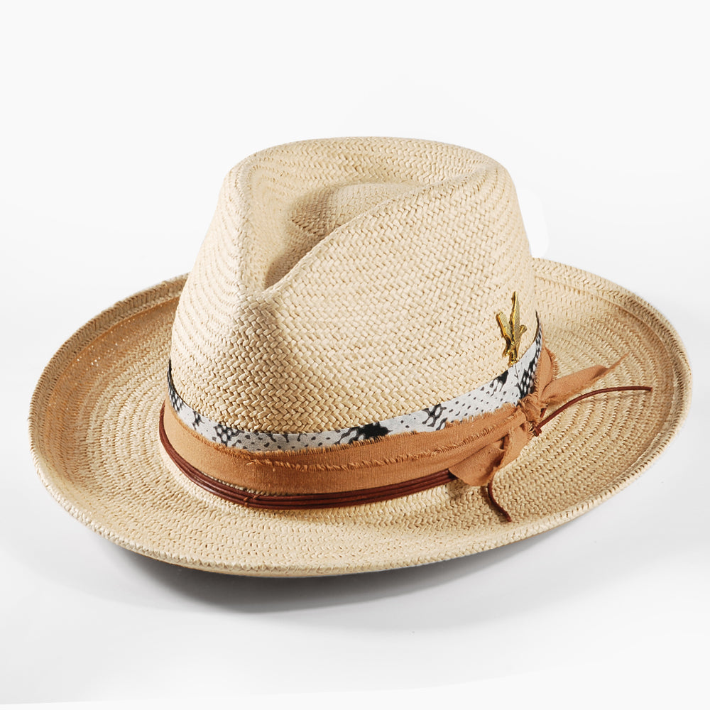 Geoffery Straw Fedora Hat -Beige(Includes All The Accessories)