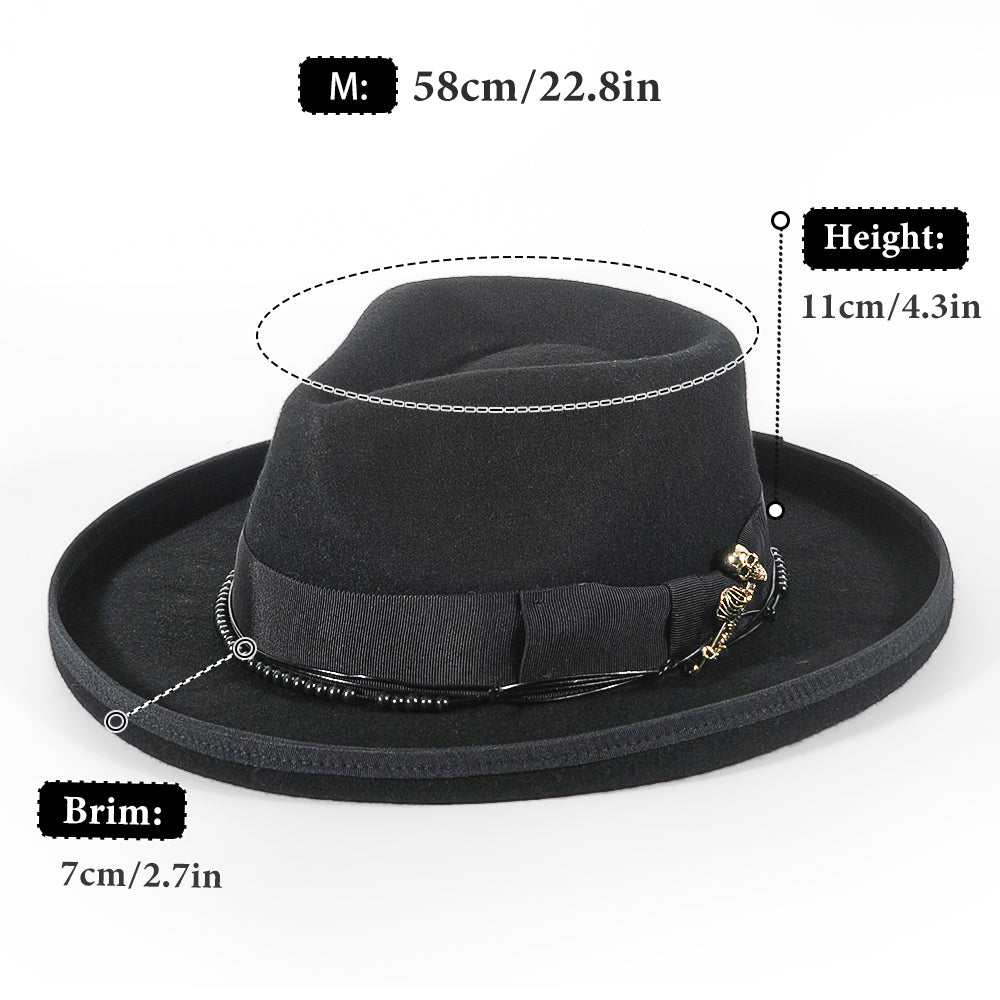Fedora Felt Skull Hat-Black(Includes All The Accessories)
