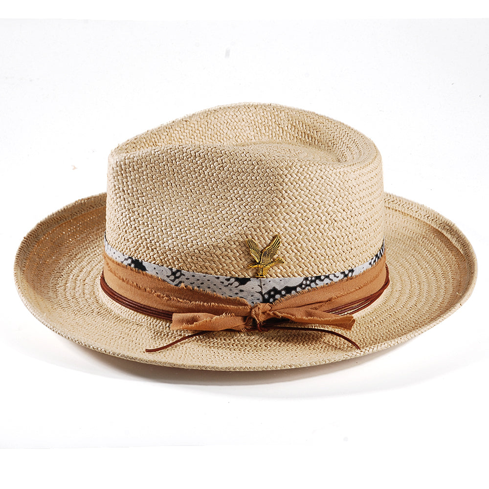 Geoffery Straw Fedora Hat -Beige(Includes All The Accessories)