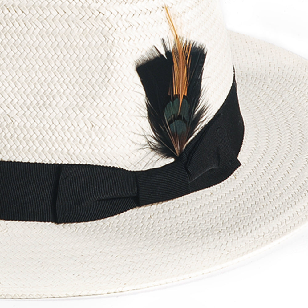Handcrafted Panama Feather Straw Hat-White