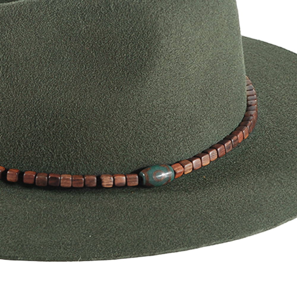 Vintage Fedora Felt(Includes All The Accessories)(Sandalwood+Dzi (Buddhist Prayer Beads)